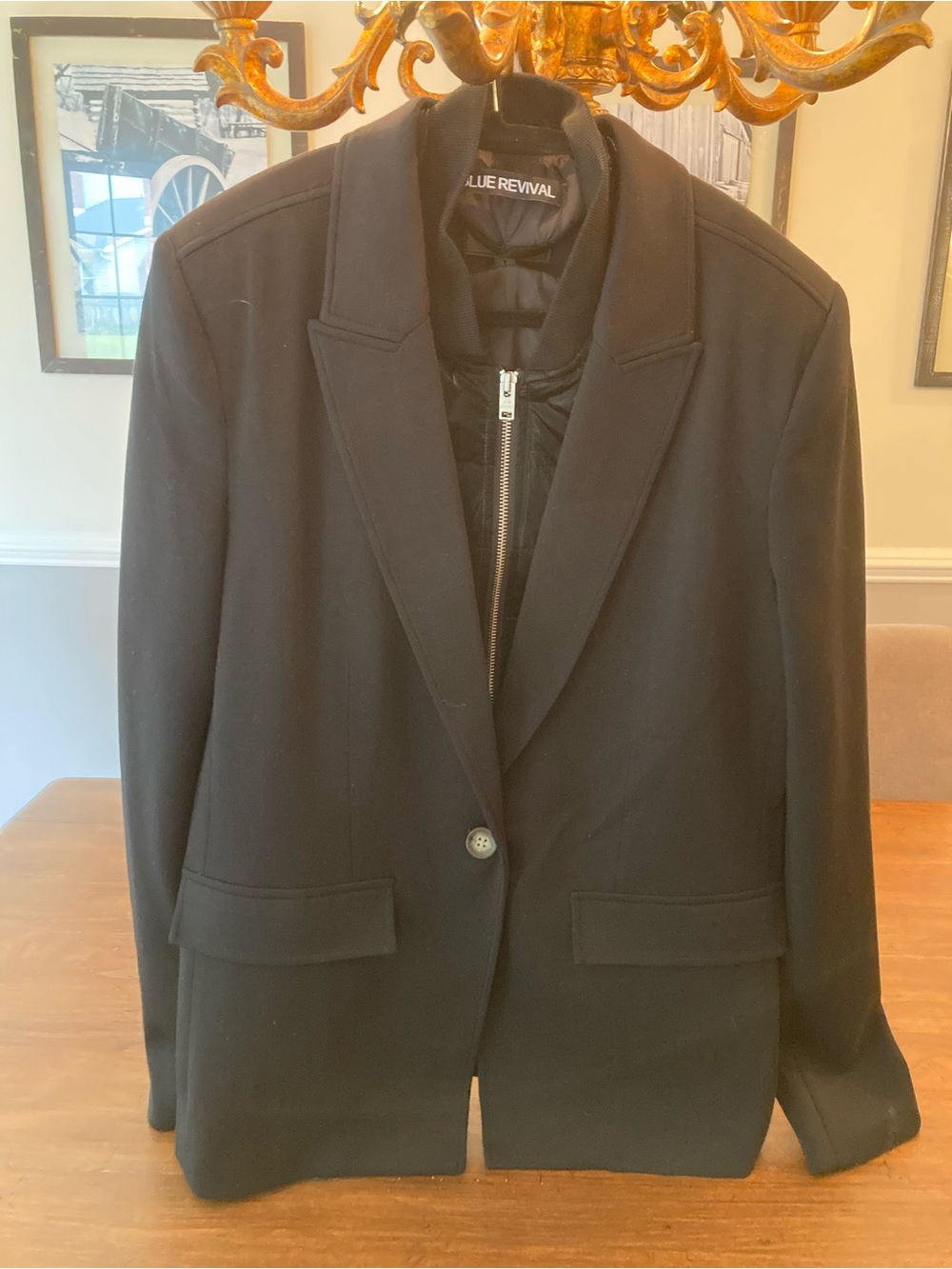 Blue Revival Women's Blazer with removable shiny black quilted insert. XL